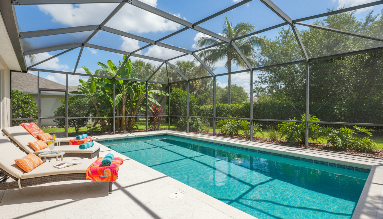 Private heated pool area with sun loungers